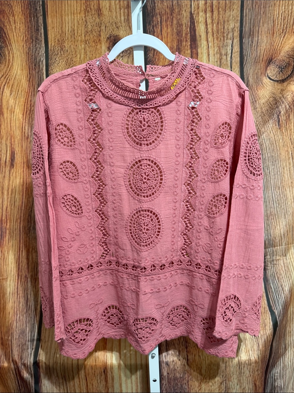 Long Sleeve Cotton Eyelet Lace Blouse Size XL